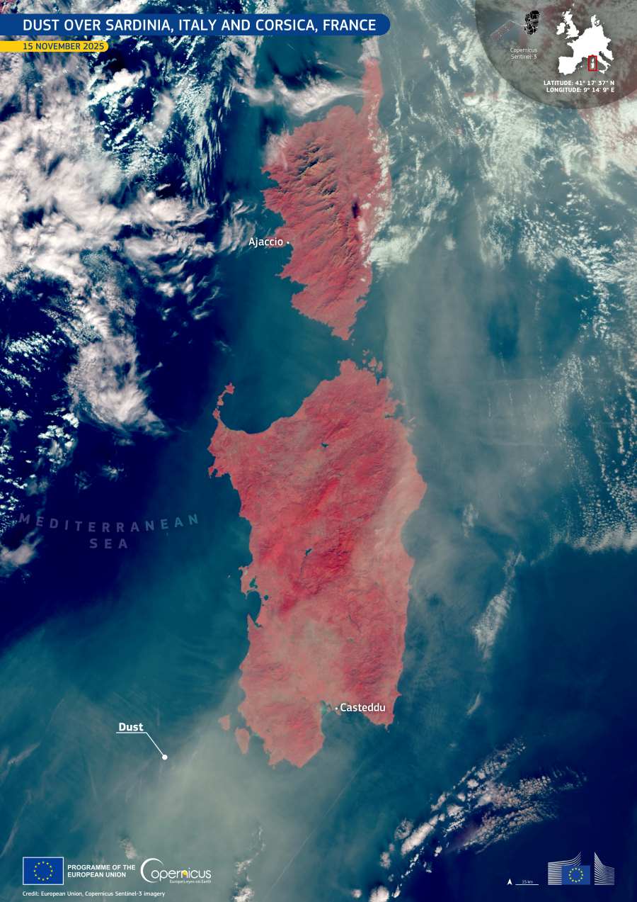 Image of the day: Saharan dust over Sardinia and Corsica