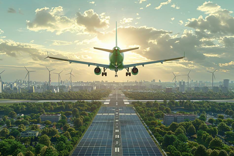 New process transforms food waste into sustainable aviation fuel Image: Green plane in ecofriendly environment