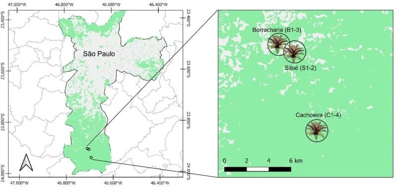 Image: Study sites in the Capivari-Monos EPA, São Paulo, Brazil: Cachoeira, Siloé, and Borracharia (s. climate change, science)