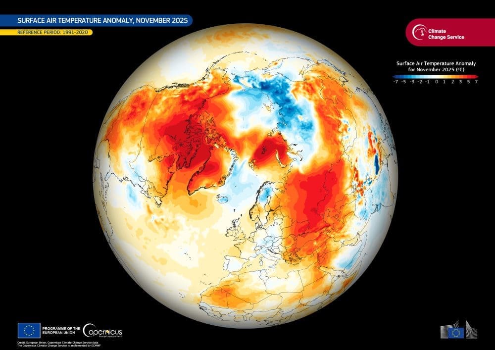 Image of the day: November 2025, the third warmest on record Image: World data visualisation, Earth