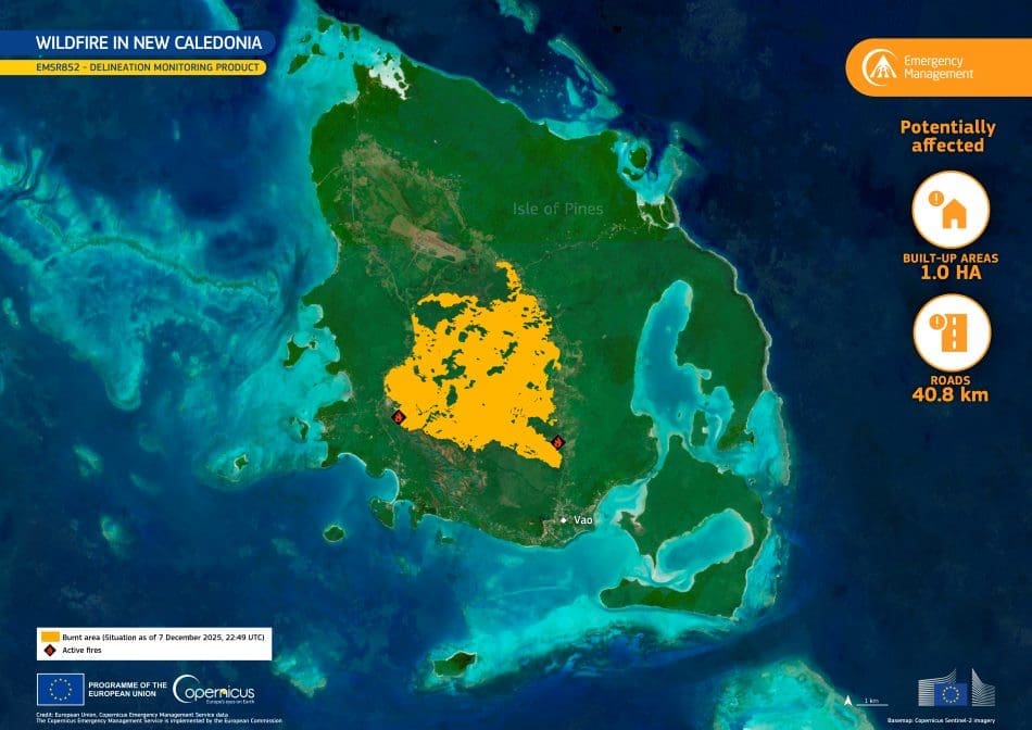 Image of the day: Wildfire extent on New Caledonia’s Isle of Pines Satellite Image: The Isle of Pines, New Caledonia
