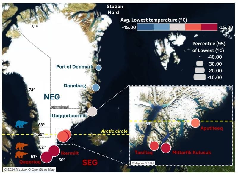 Climate Science Digest: December 15, 2025 Image: Polar bear locations and temperatures in Greenland