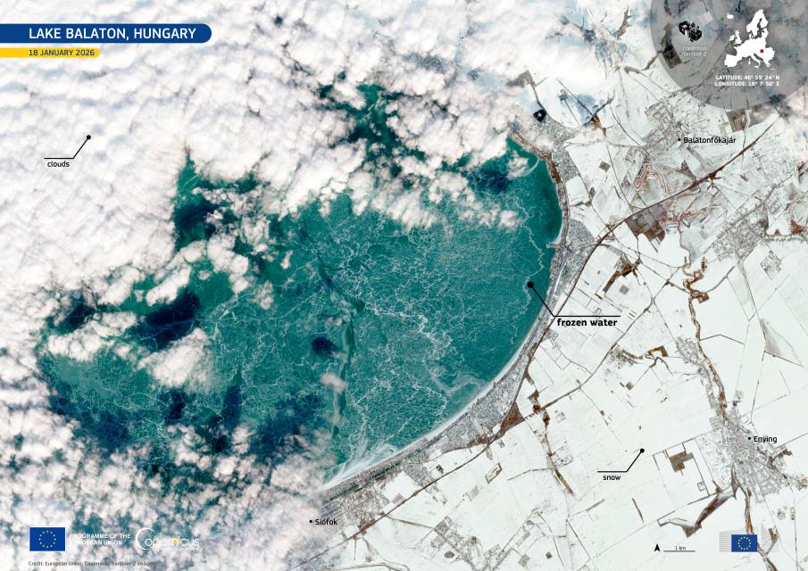 Image of the day: Lake Balaton freezes after nine-year gap Satellite Image: Lake Balaton, Hungary
