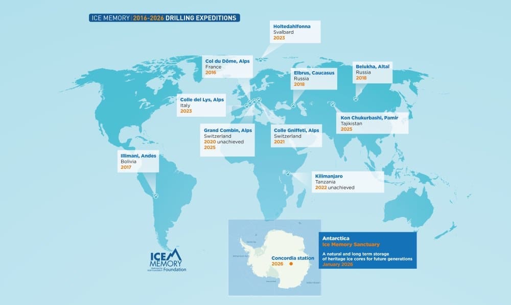 Image: map - Ice Memory 2016-2026 Drilling Expeditions