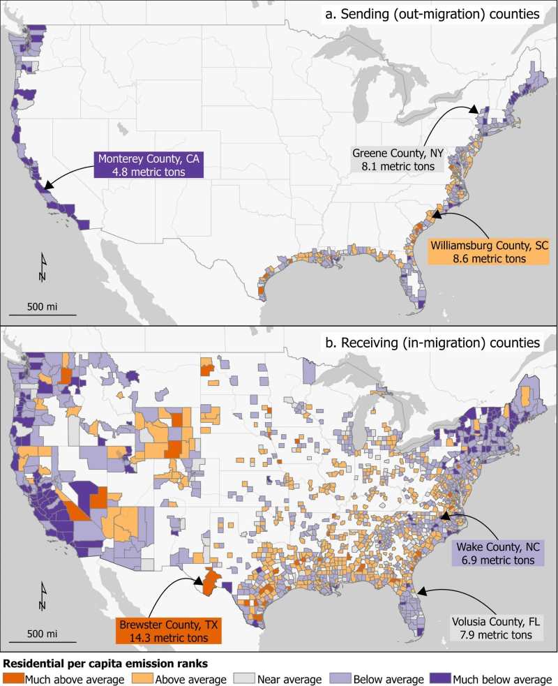Image: Residential per capita emissions ranked by county relative to the national average