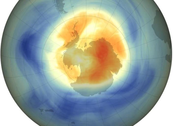 Image: the size and shape of the ozone hole over the South Pole on the day of its 2025 maximum extent