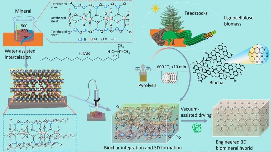 Biochar turns buildings into thermal batteries that cut cooling demand Image: Graphical Abstract - Engineered mineral-doped biochar-infused paraffin for synergistic enthalpy storage and enhanced thermal management