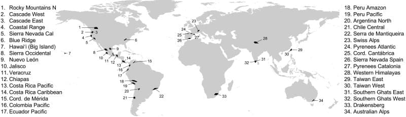Image: The global distribution of mountain slopes used in this study 