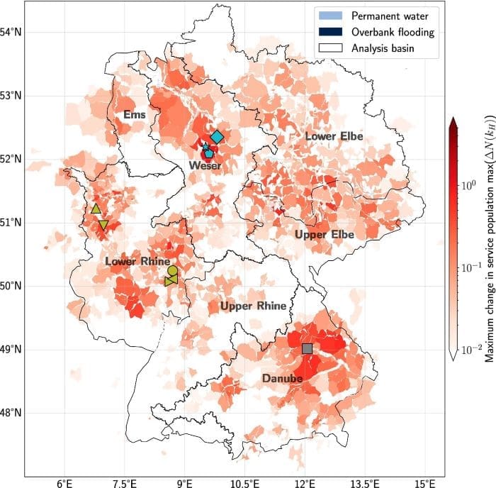 Flood traffic chaos could overwhelm 75 hospitals across Germany Image: Flood-induced changes in hospital accessibility and service populations