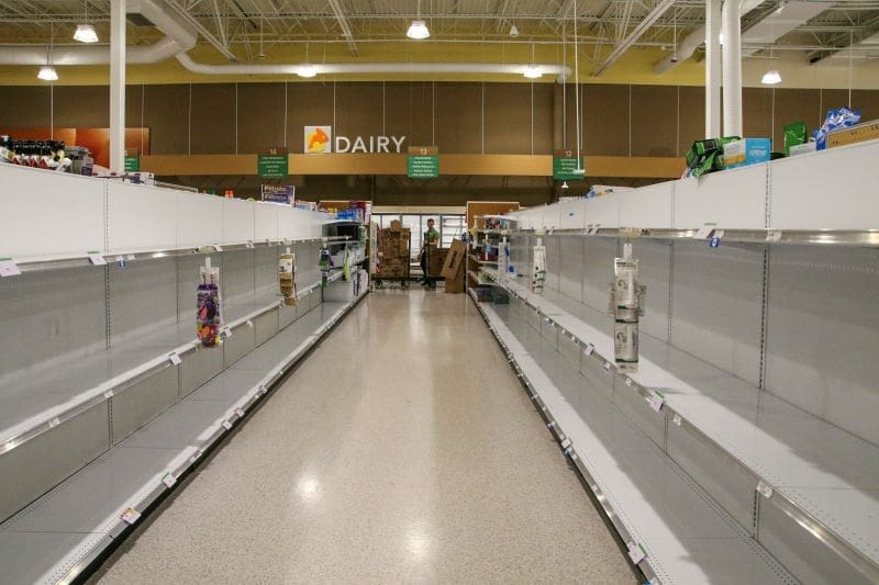 Image: empty shelves in a grocery store