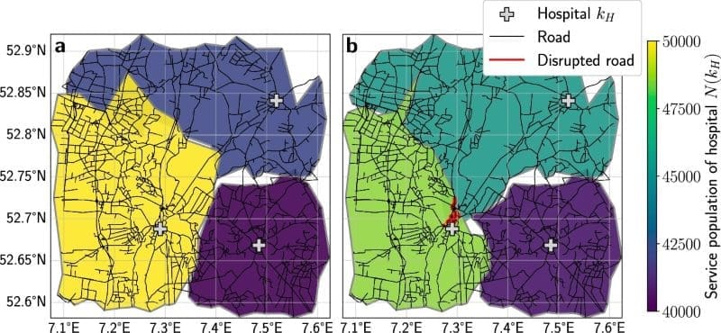 Flood traffic chaos could overwhelm 75 hospitals across Germany Image: Hospitals service area disruption example