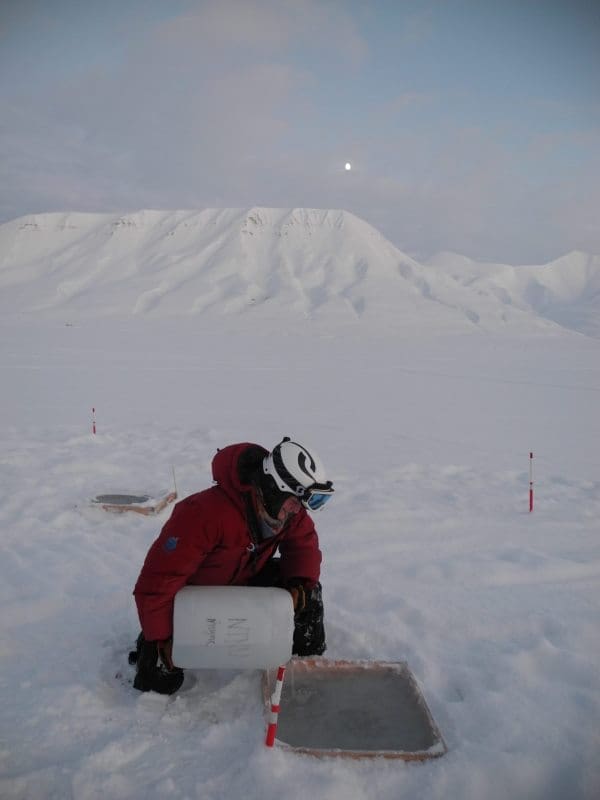 Image: Mathilde Le Moullec pours water into a plot