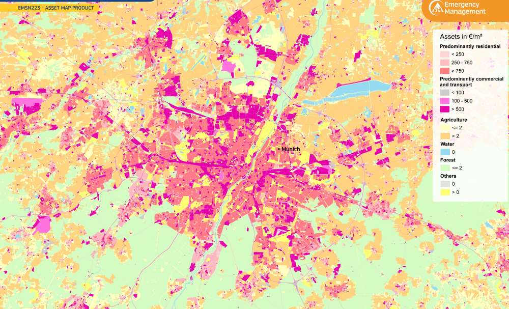 Asset map: Munich region, Germany, showing economic value distribution per square metre