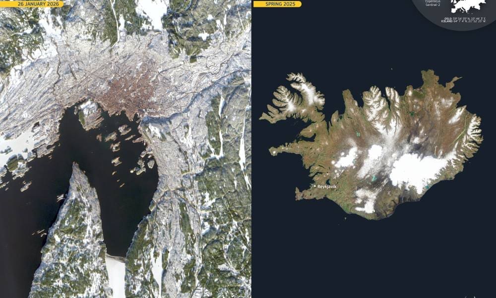 Satellite Image: Oslo, Norway (left) and Iceland