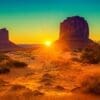 Image: Sunset at the sisters in Monument Valley, USA (s. heatwave, record)