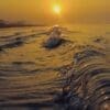 Image: seashore, ocean waves at sunset