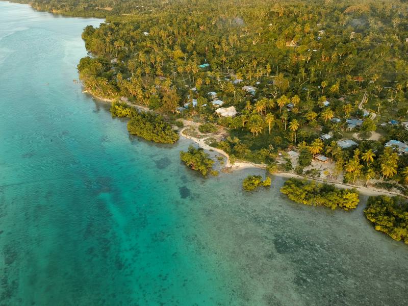 Image: aerial view of green trees and body of water (s. Vanuatu, climate change)