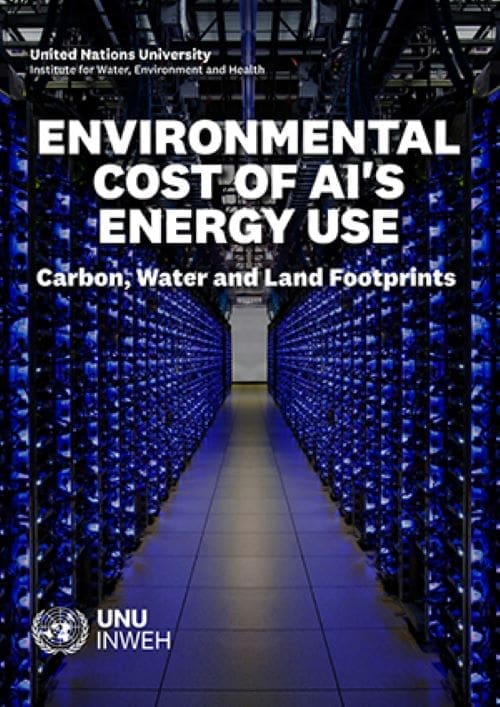 UN Secretary-General launches AI transparency push on carbon, water and land impacts Image: cover report - A row of servers in Google's Douglas County, Georgia, data center (s. UN's AI Environmental Transparency Initiative)
