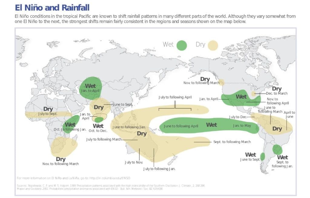 Weather pattern El NiƱo is here and could reach historic intensity Image: Infographic IRI - El NiƱo and rainfall