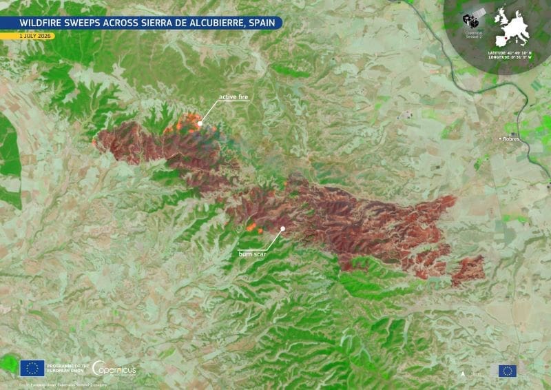 Satellite Image: Sierra de Alcubierre, Aragón region, Spain (s. wildfires, Europe)